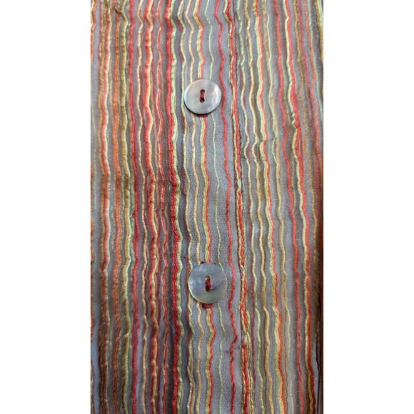 VTG Burnout Top Striped Sheer Button-Up Roll Tab Made In USA Grace & Tara Large - Picture 7 of 7